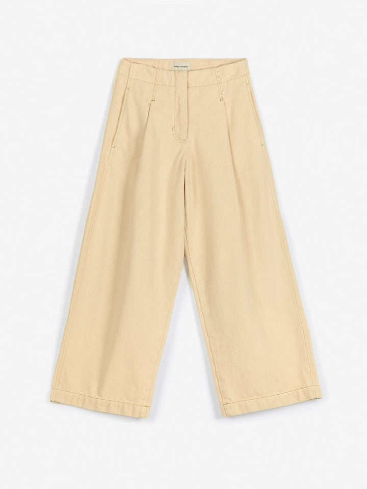 Light Yellow twill pleated barrel pants