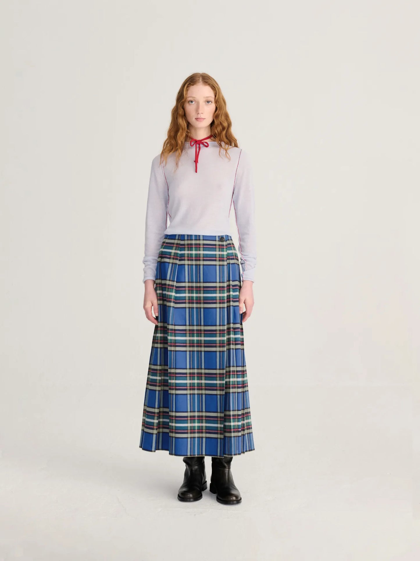 Tartan flannel pleated skirt