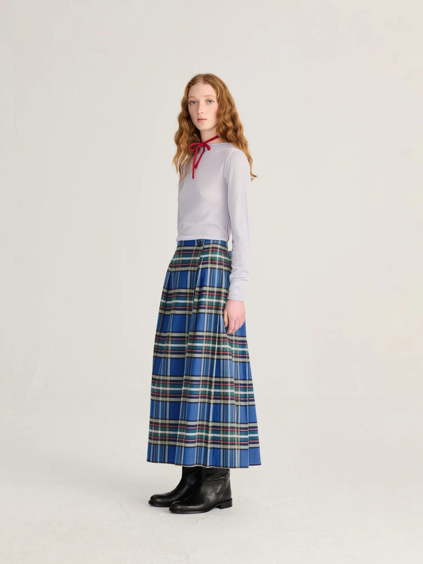 Tartan flannel pleated skirt