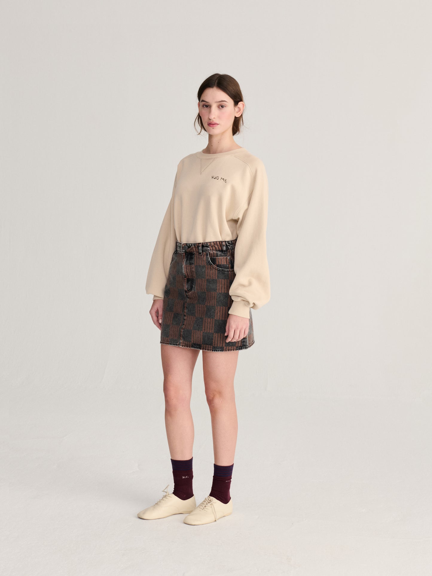 Almost Moiré all over washed denim mini skirt