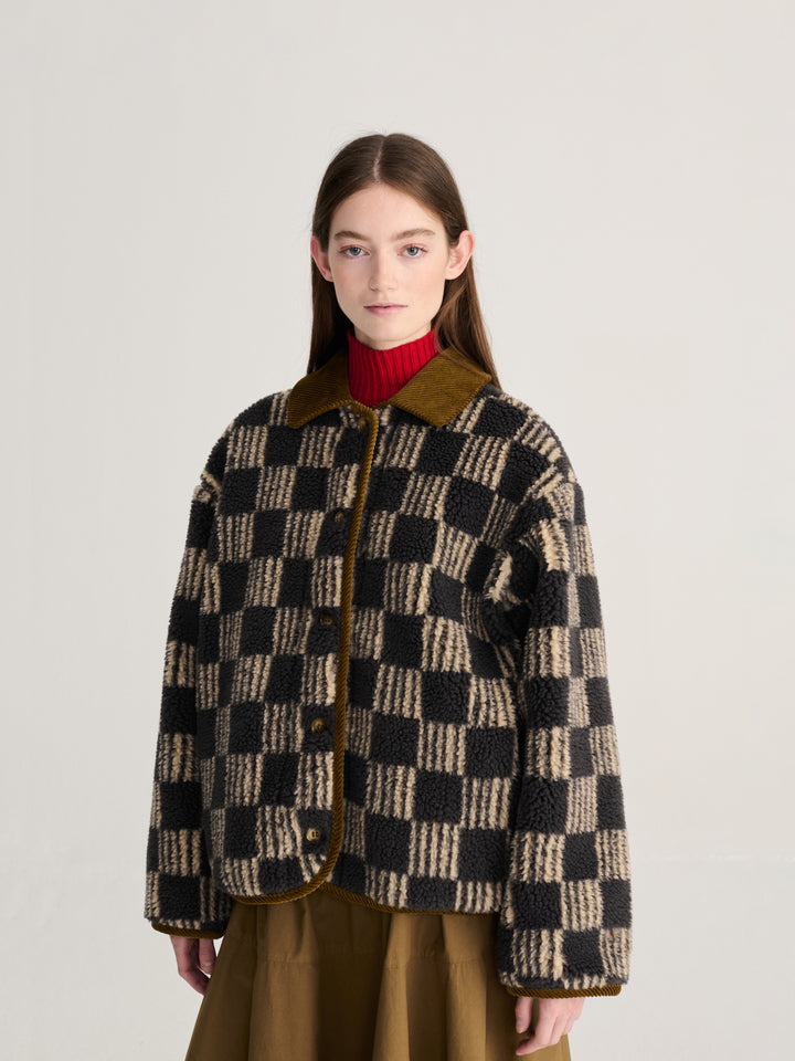 Almost Moiré all over sherpa jacket