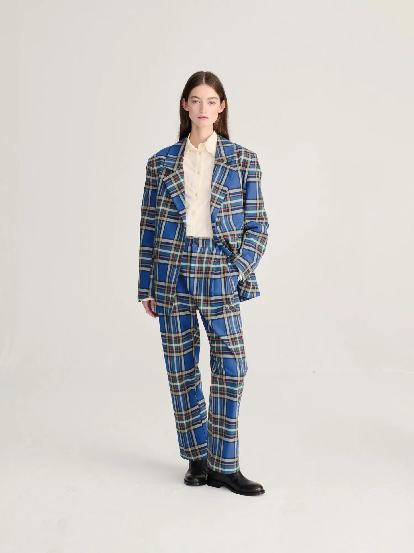 Tartan flannel cotton blazer