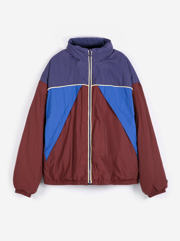 Color block nylon sherpa puffer