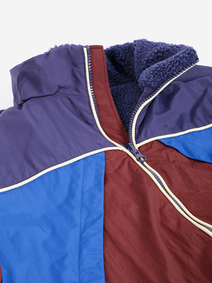 Color block nylon sherpa puffer