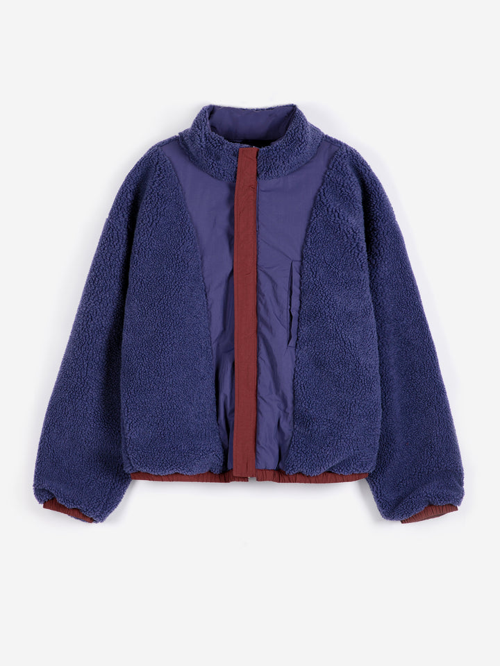Color block nylon sherpa puffer