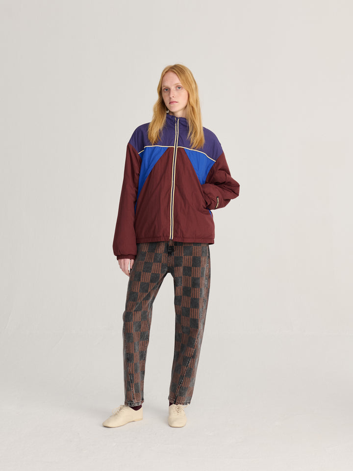 Color block nylon sherpa puffer