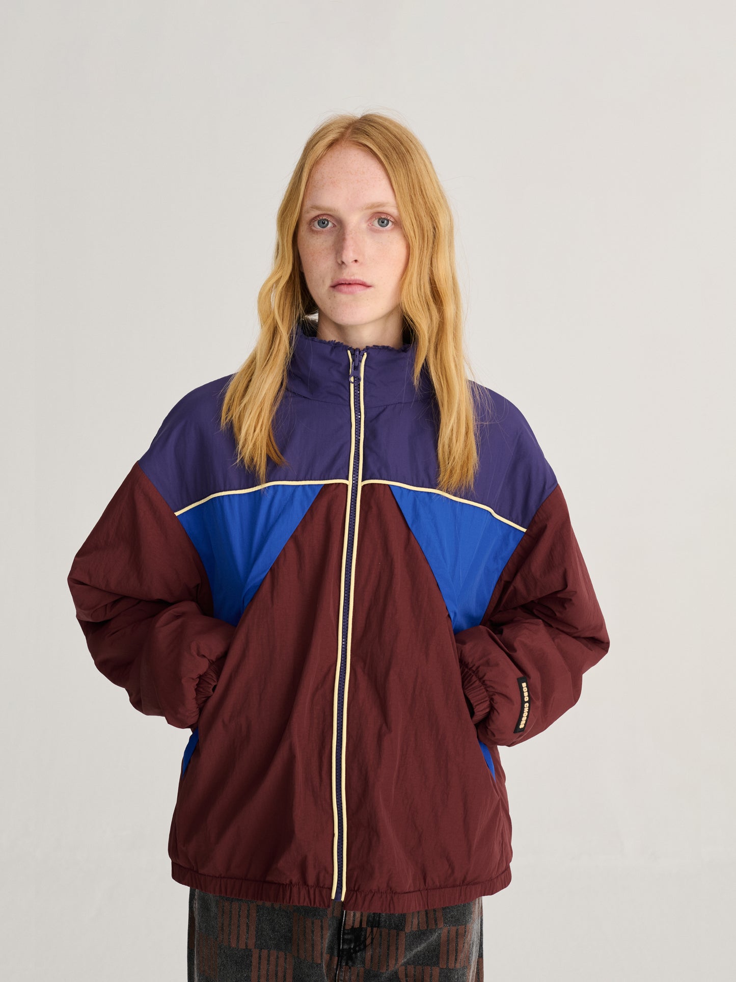 Color block nylon sherpa puffer