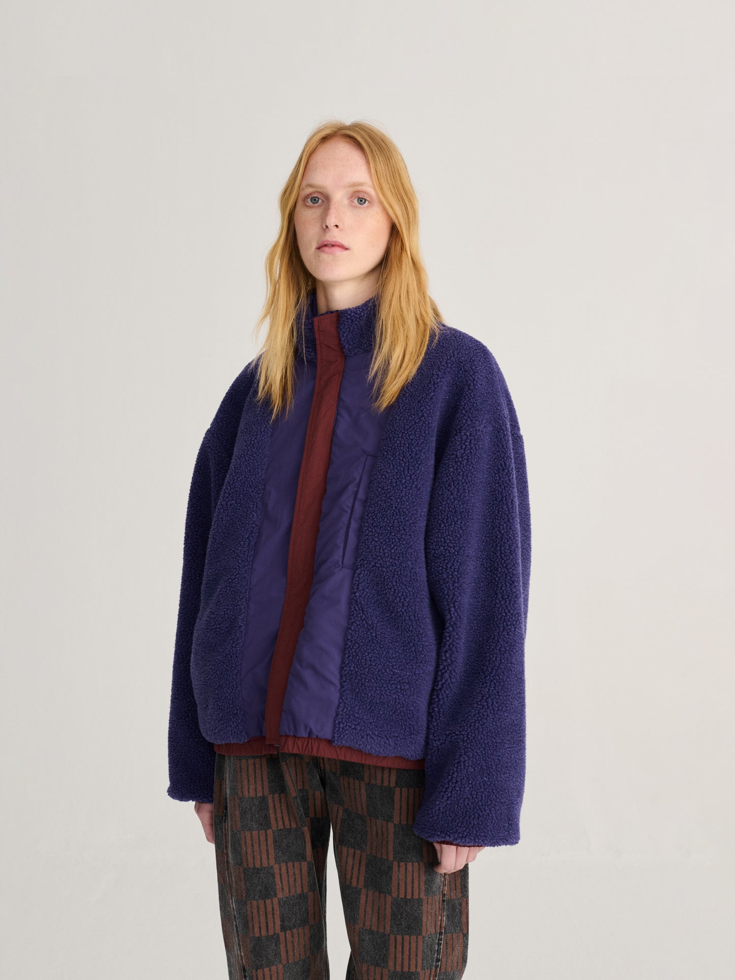 Color block nylon sherpa puffer