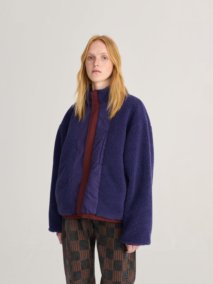 Color block nylon sherpa puffer