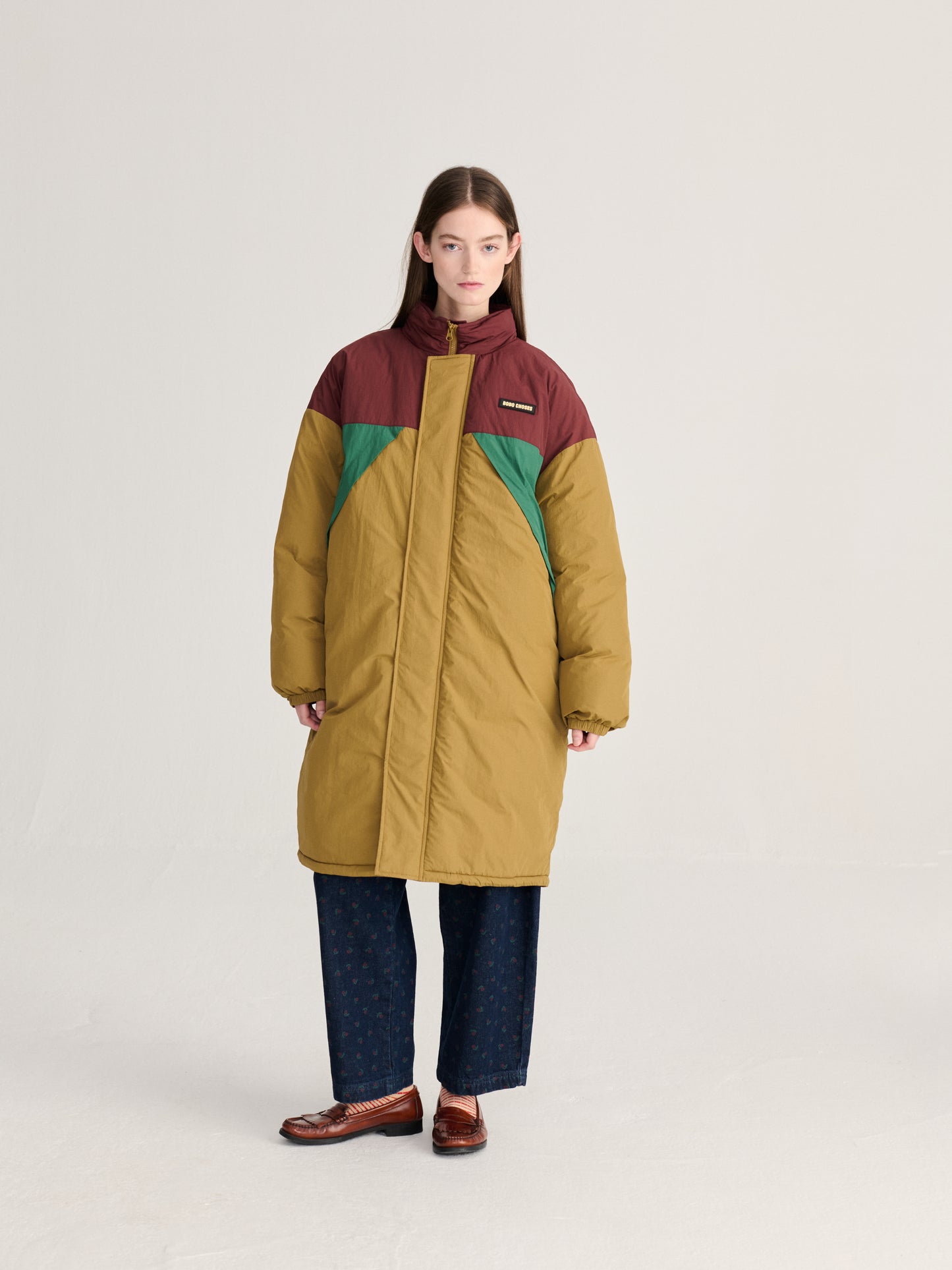 Oversize long color block puffer