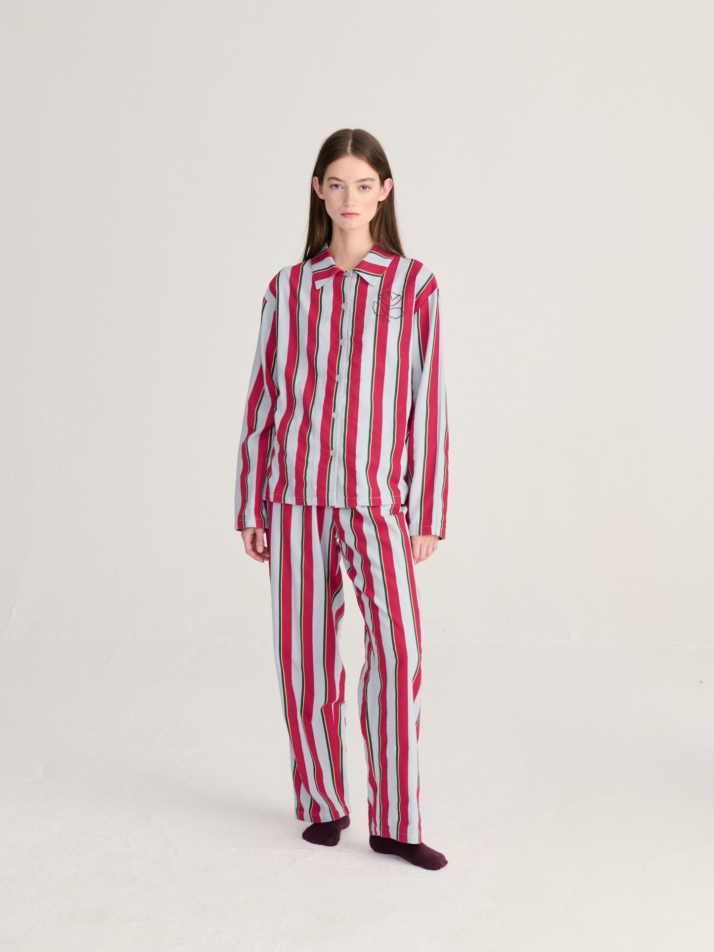 Striped all over fluid flannel sleepwear set