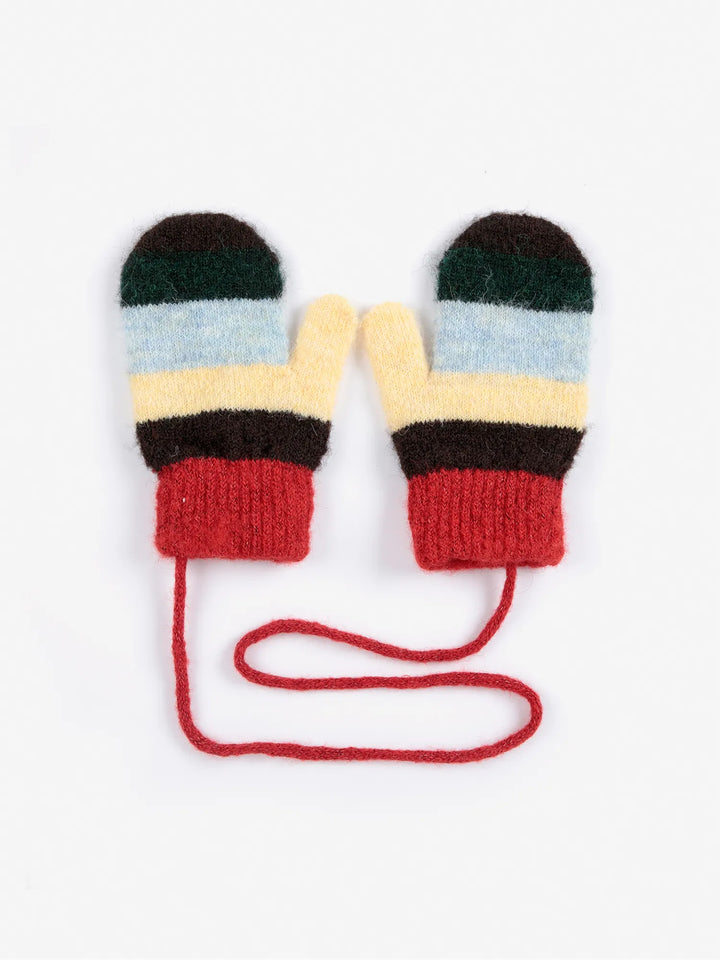 Striped knitted mittens