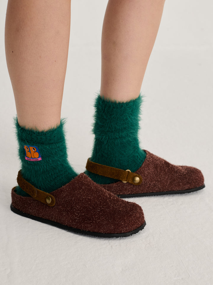 Garden furry leather clogs