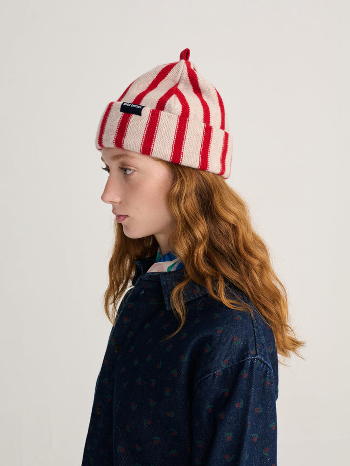 Merino wool striped beanie