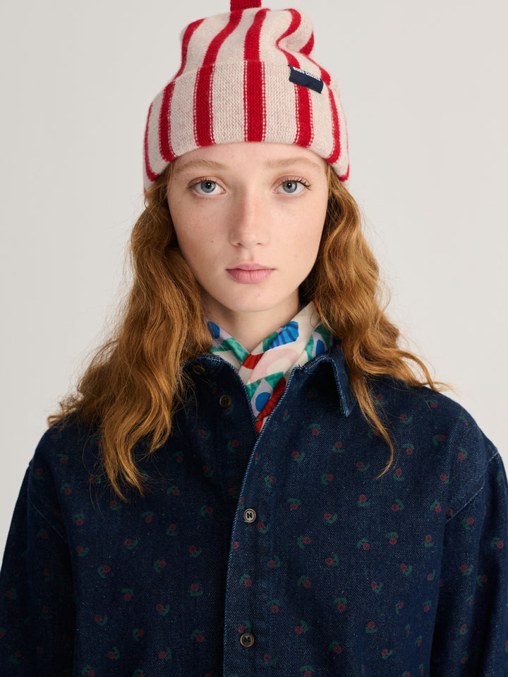 Merino wool striped beanie