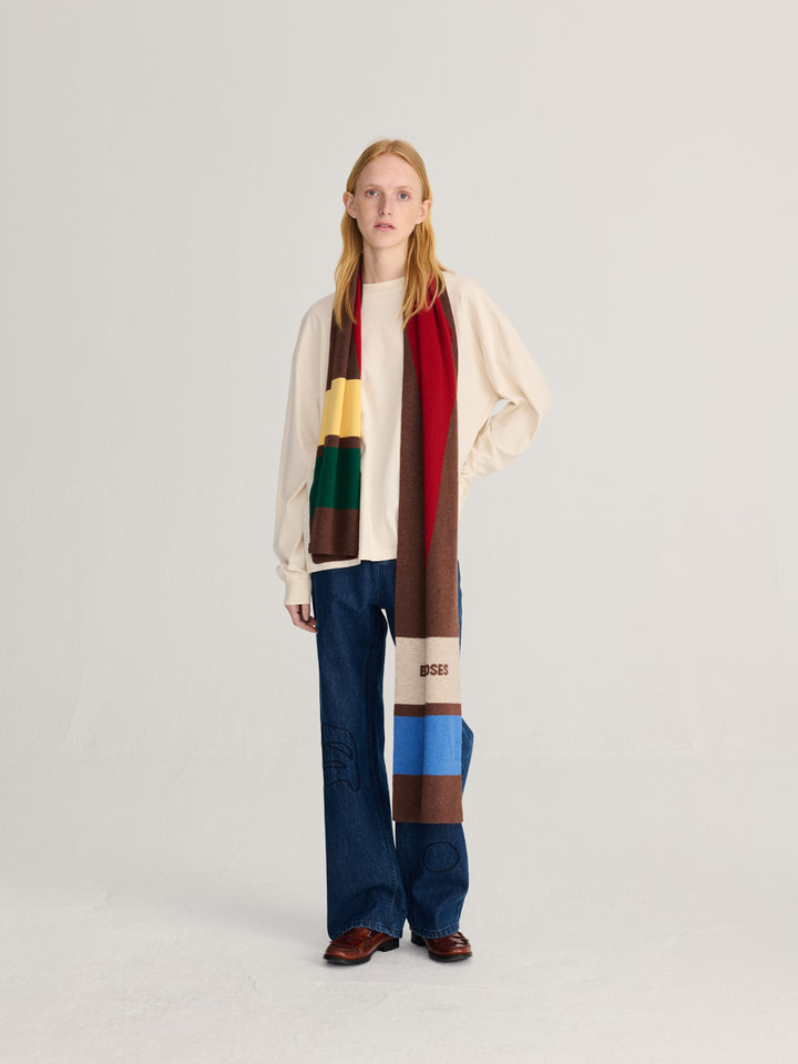 Merino wool long knitted scarf