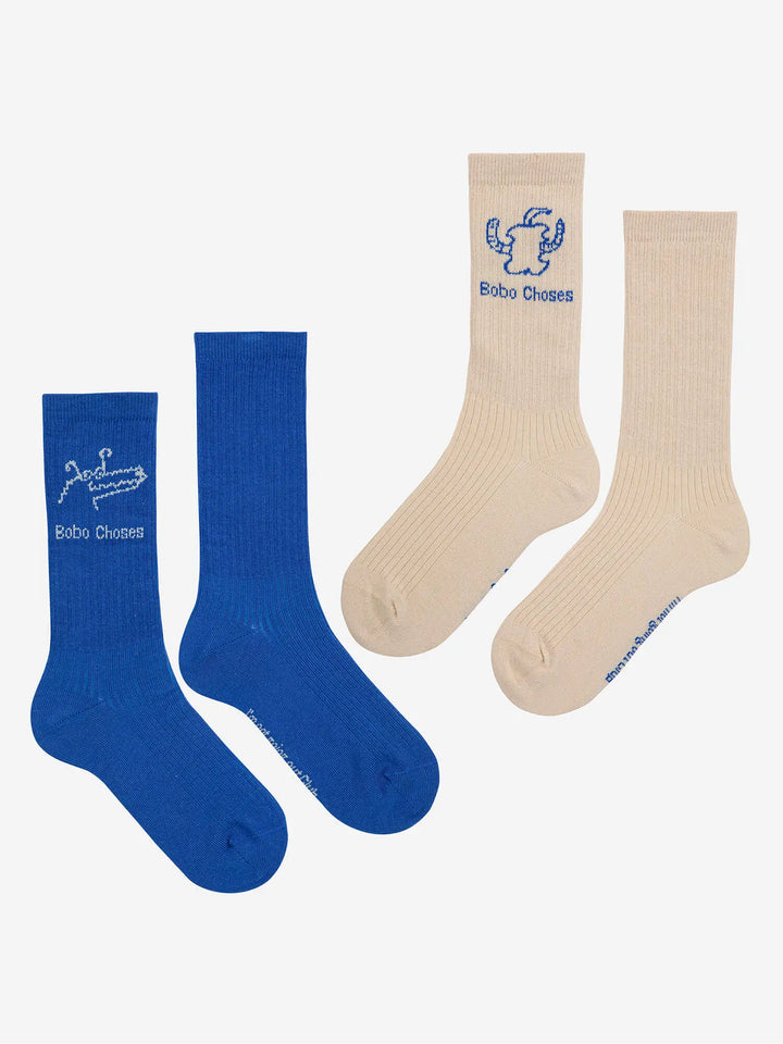 Happy Worm & Reading crocodile long socks pack