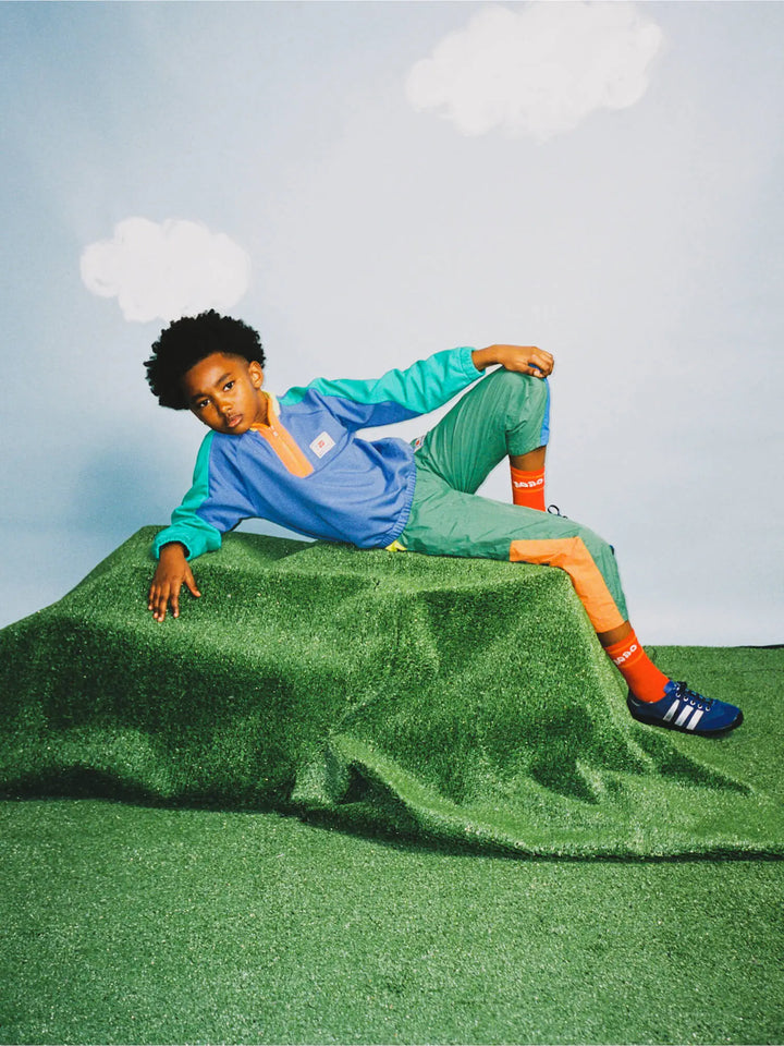 Smiling color block tracksuit pants