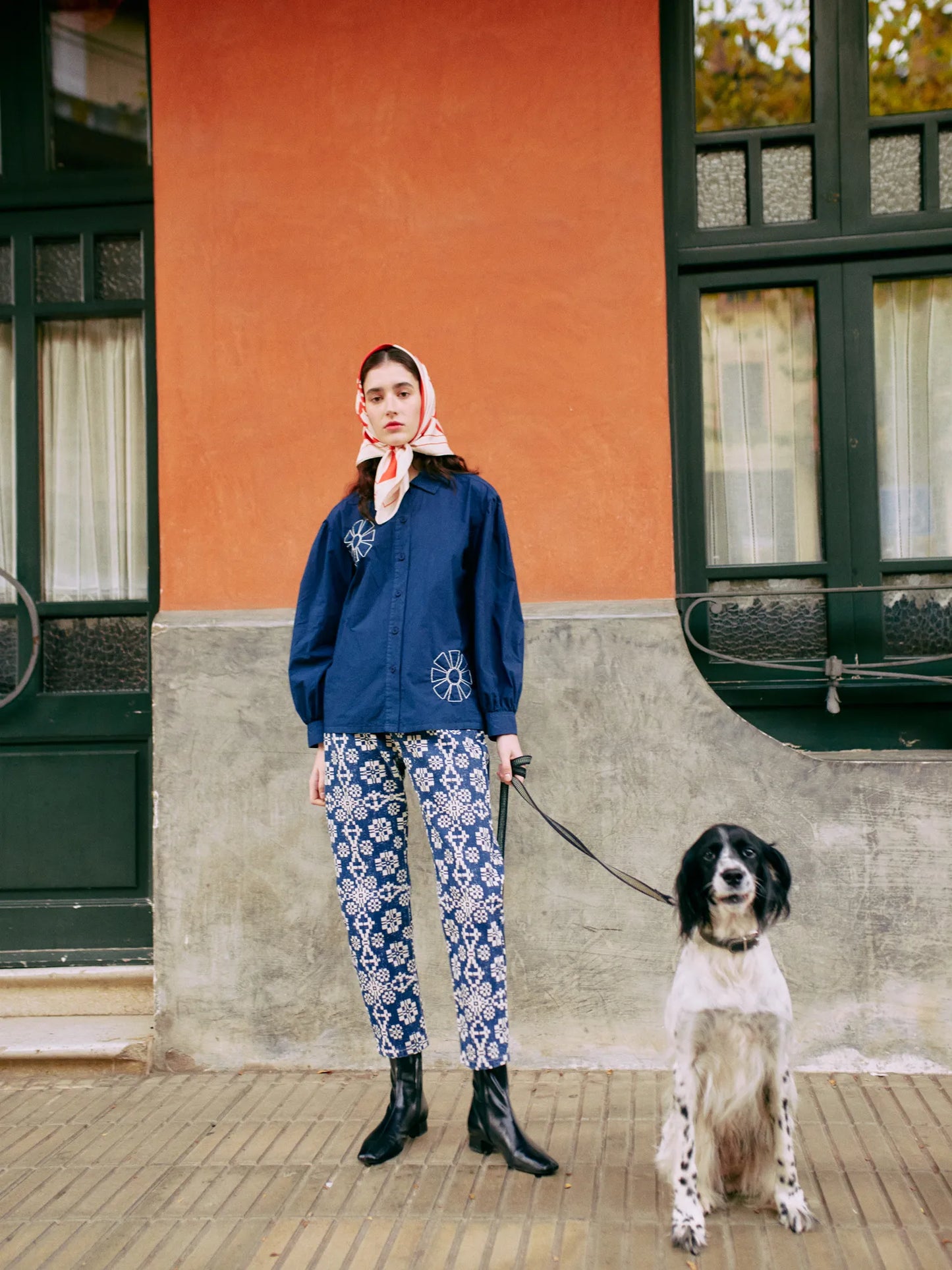Kaleidoscope pattern high waist jeans