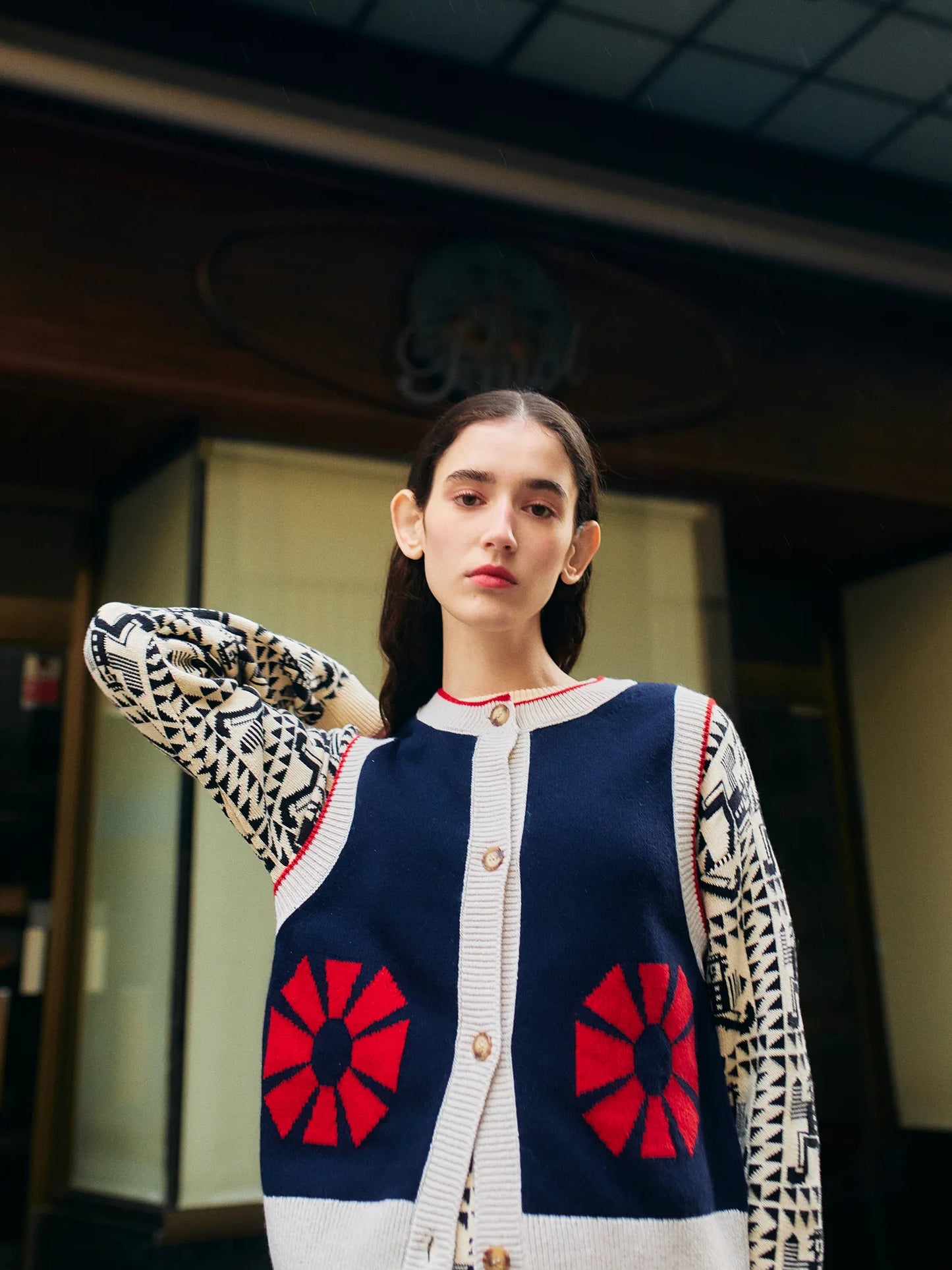 Gilet sans manches en maille Flower