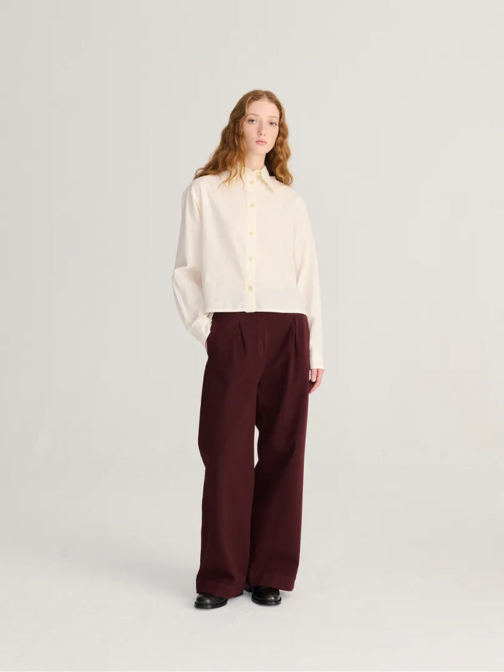 Pleated twill wide-leg pants