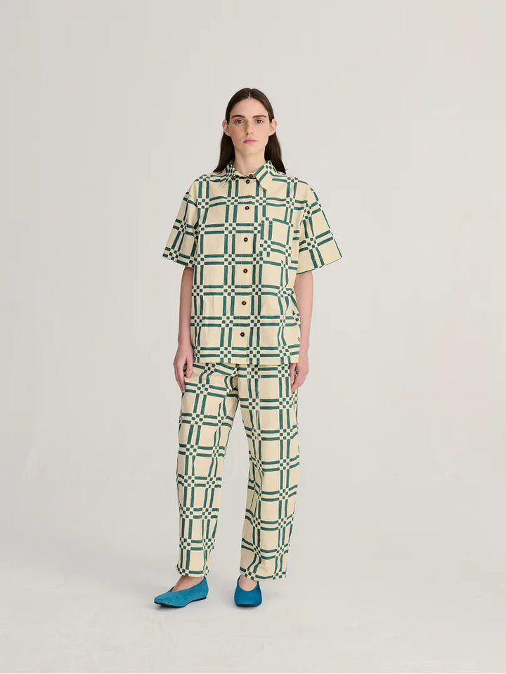 Square all over cotton baggy pants