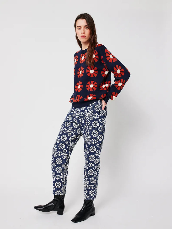 Kaleidoscope pattern high waist jeans