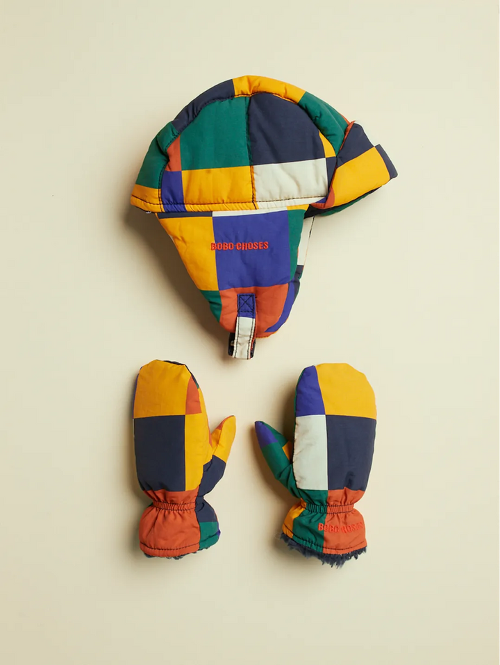 Multicolor Tiles chapka & mittens set