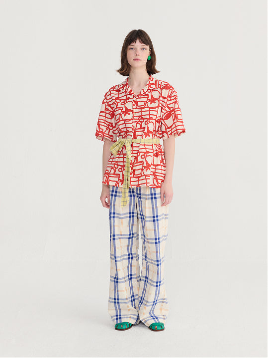 Fun Tartan twill wide leg pants