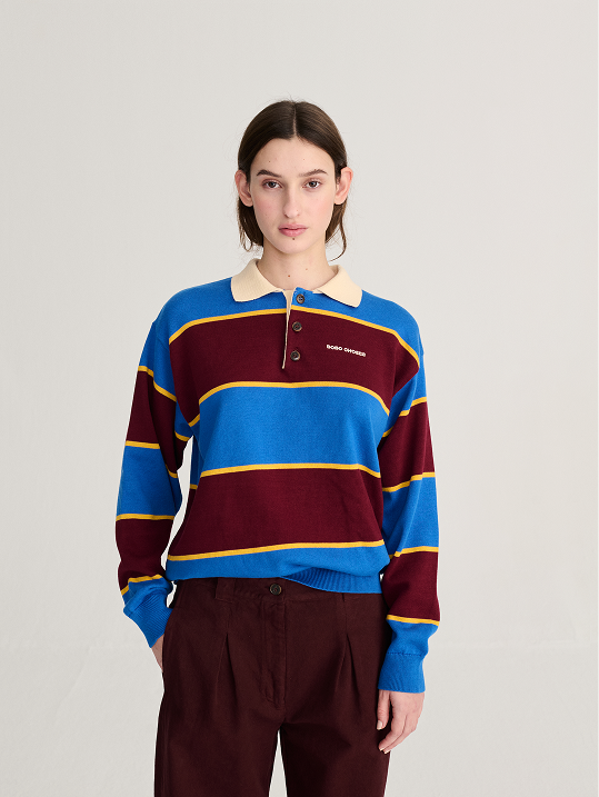 Striped cotton polo jumper