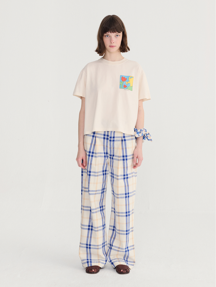 Fun Tartan twill wide leg pants