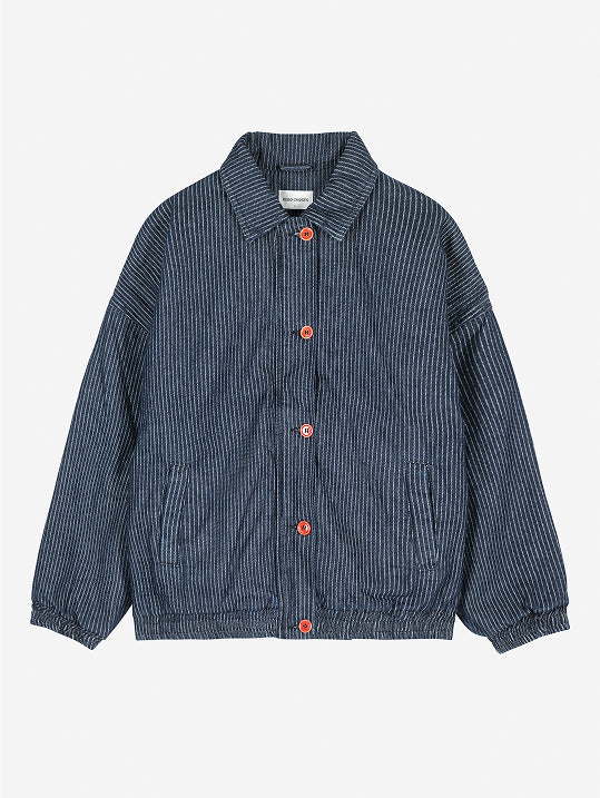 Denim stripe bomber jacket