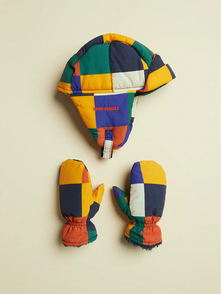Multicolor Tiles chapka & mittens set