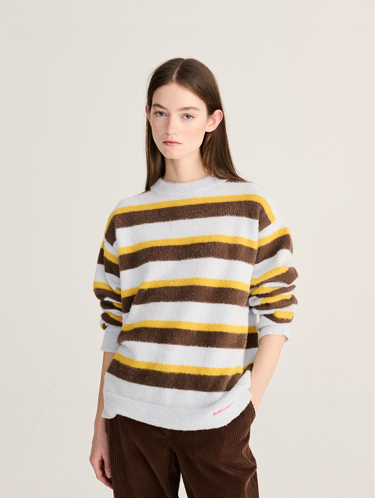 Striped hairy yarn wool blend jumper