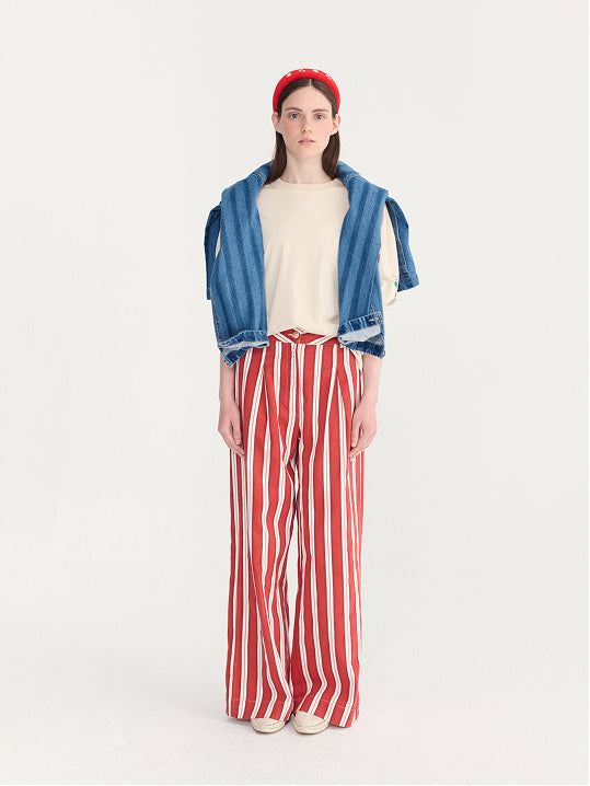 Striped twill wide leg pants
