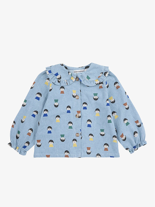 Game Pawns all over light denim blouse