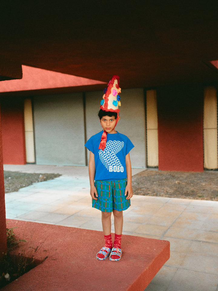 Green check all over woven bermuda