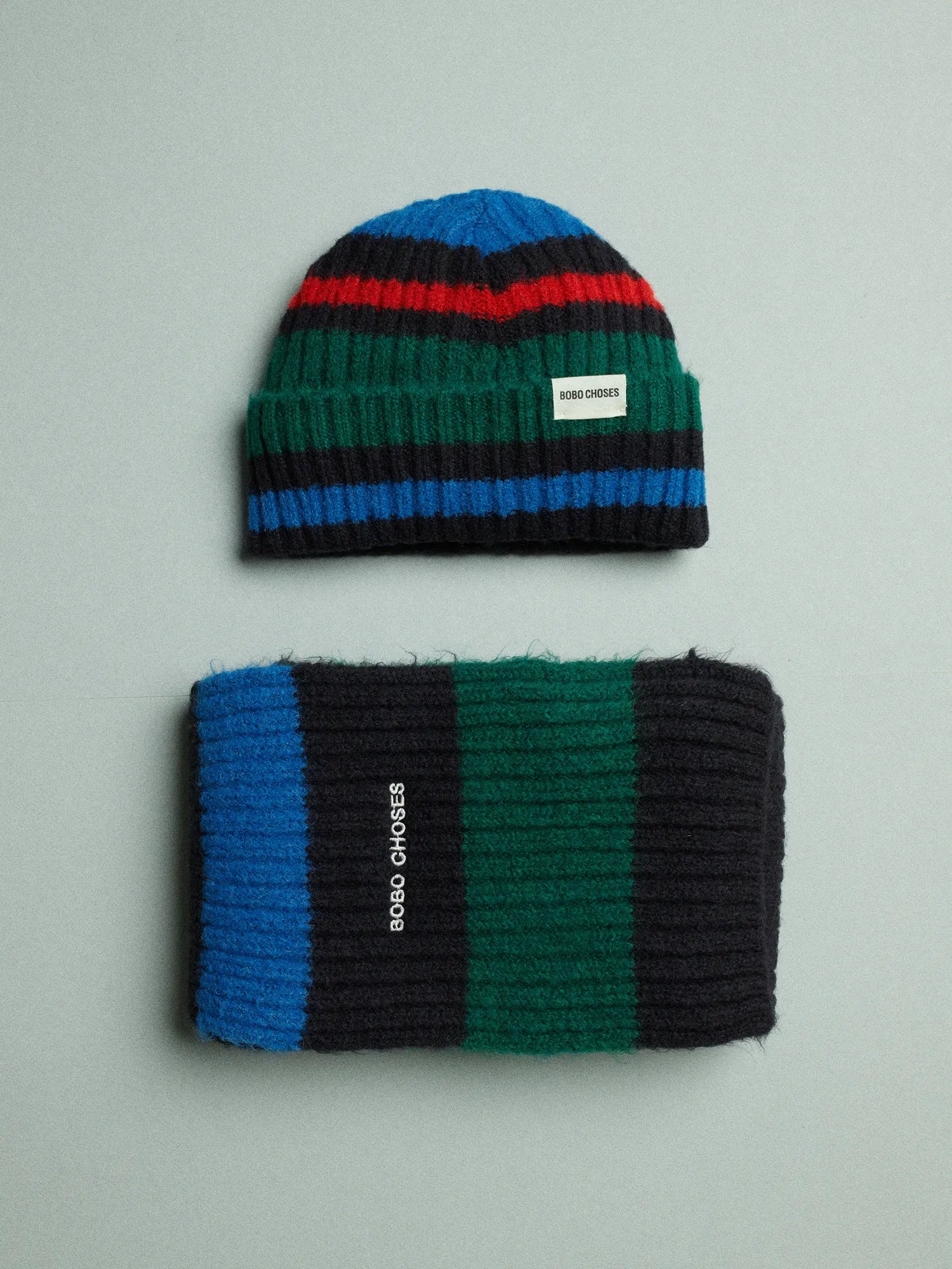 Multicolor Striped Knit Beanie and Scarf Set Striped knitted beanie & scarf set – Bobo Choses main image 2