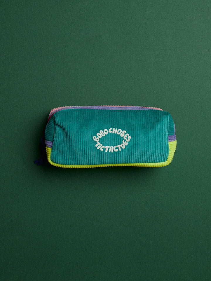 Tic Tac Toe color block corduroy pencil case