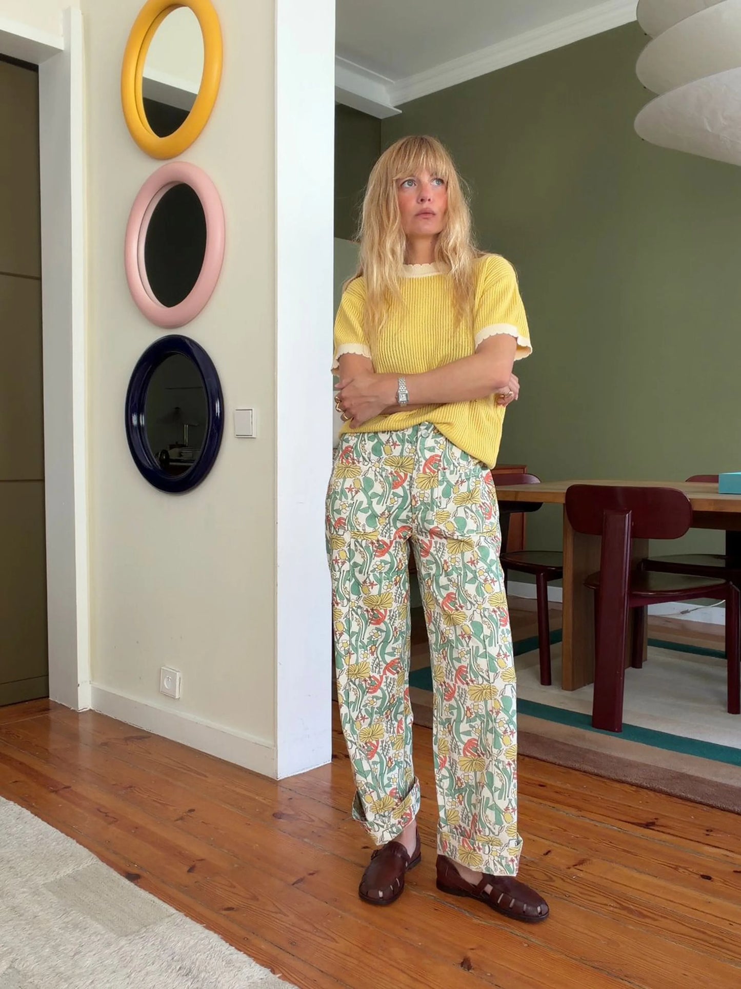 Color Herbalists pattern twill cropped pants