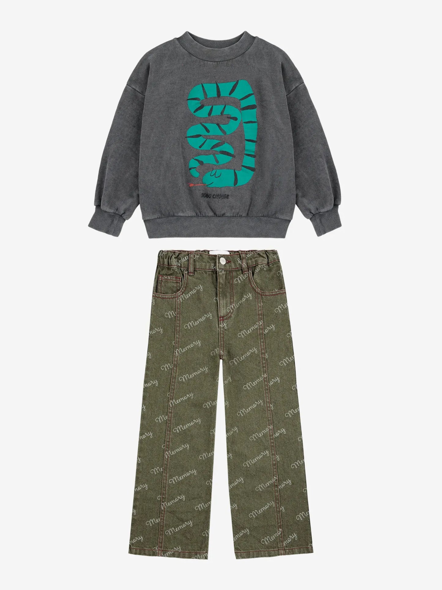 Memory all over denim pants look