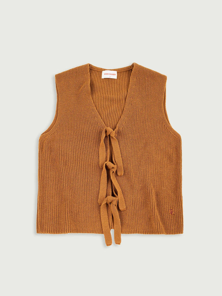Openwork knitted cotton vest