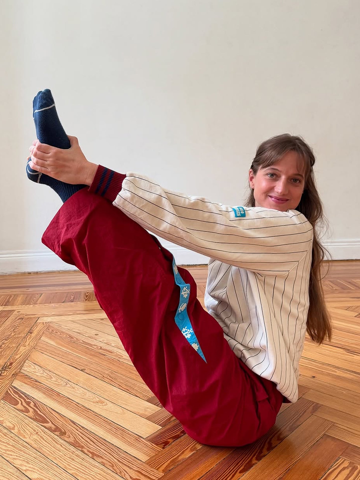 Striped high neck relaxed sweatshirt