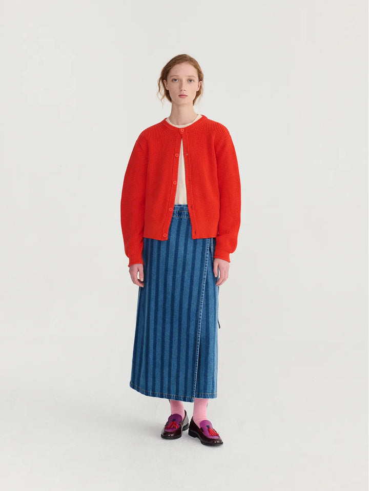 Striped denim wrap skirt