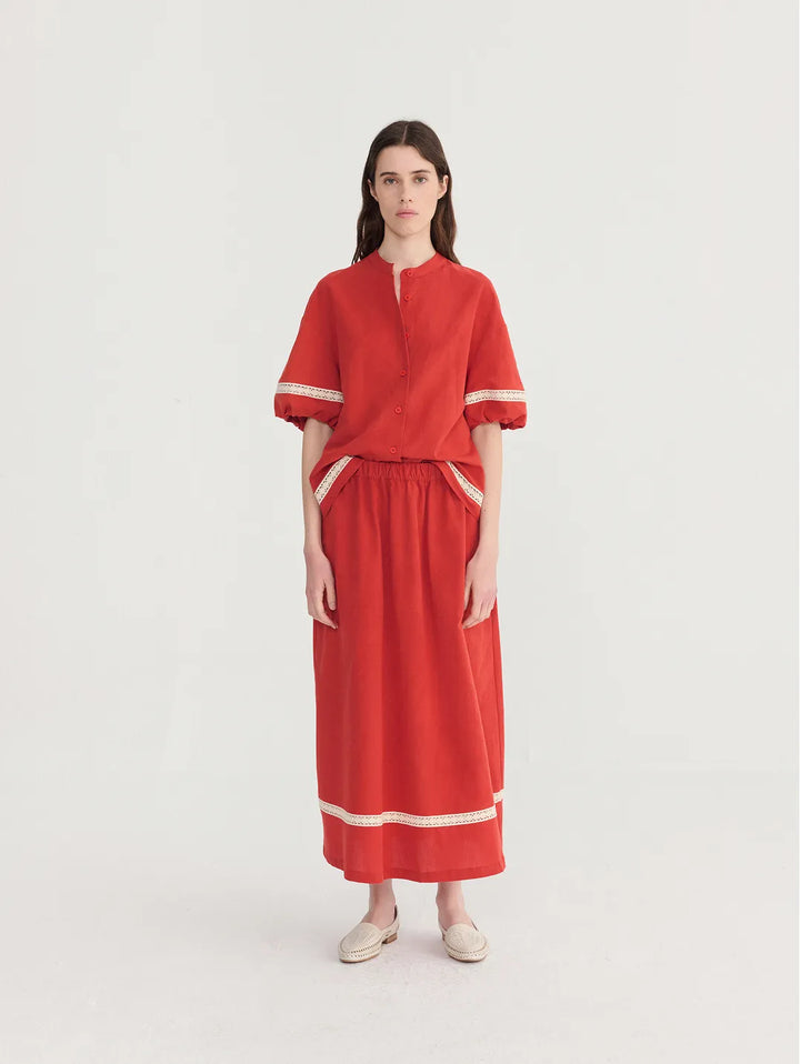 Contrast-trim evasé skirt