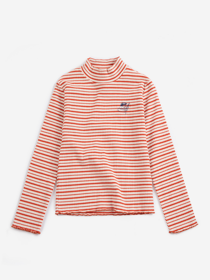 Energy Flower Stripes turtle neck T-shirt