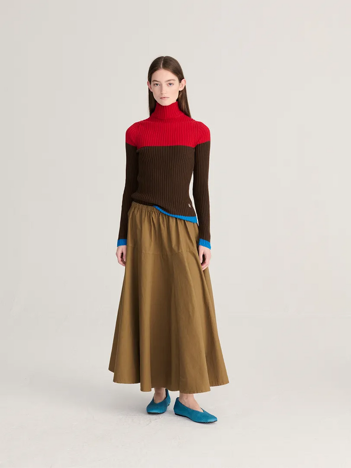 Color block cotton turtleneck jumper