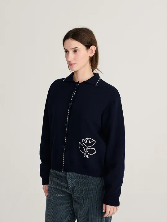 Vibrant Flower wool blend polo cardigan