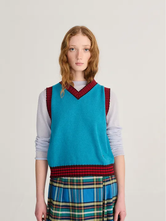 Striped knitted wool blend vest