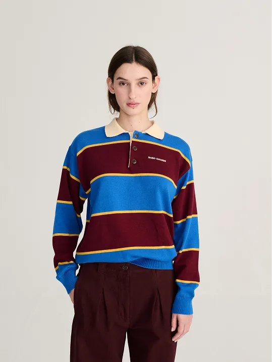 Striped cotton polo jumper